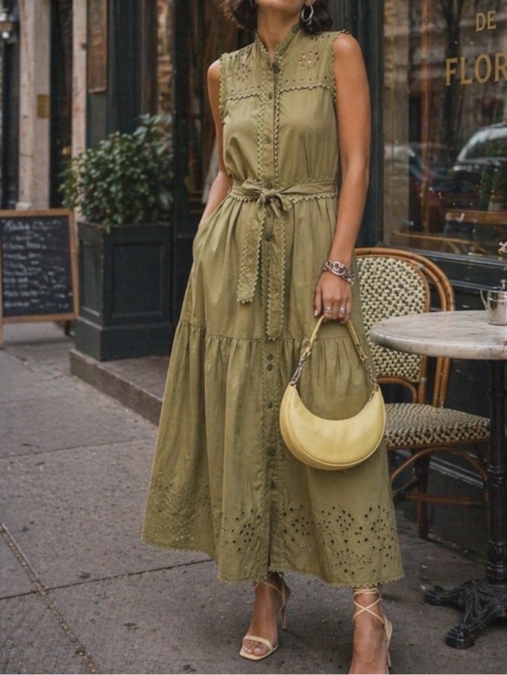 NWT AVEC LES FILLES Embroidered Eyelet Button-Front Maxi Dress - Size Small